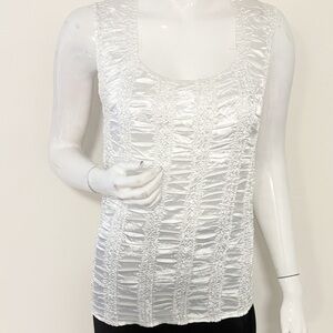 Vintage 90s WD.NY White Shirred Smocked Ruched Satin Sleeveless Tank Top Stretch